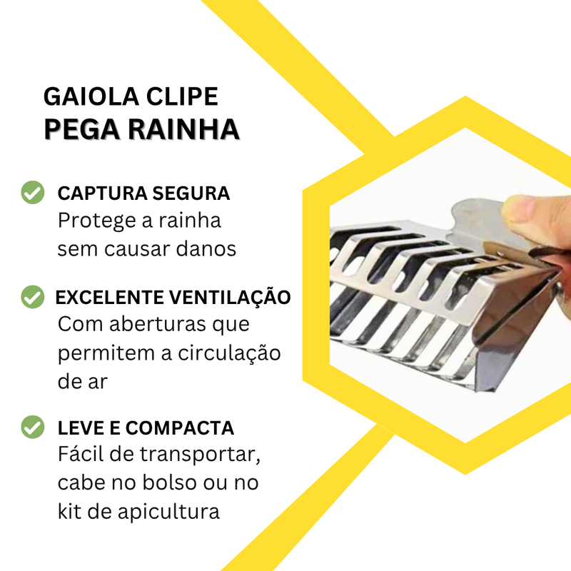 Gaiola Clipe Aço Inox - Captura Abelha-Rainha