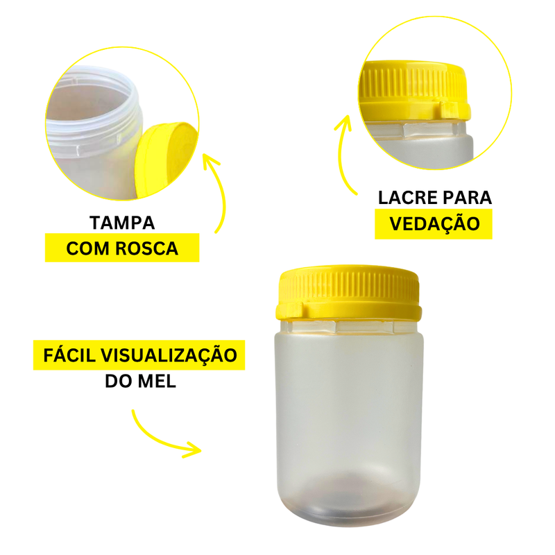 Pote 360ml/500g Transparente Tampa com Lacre - Embalagem Mel