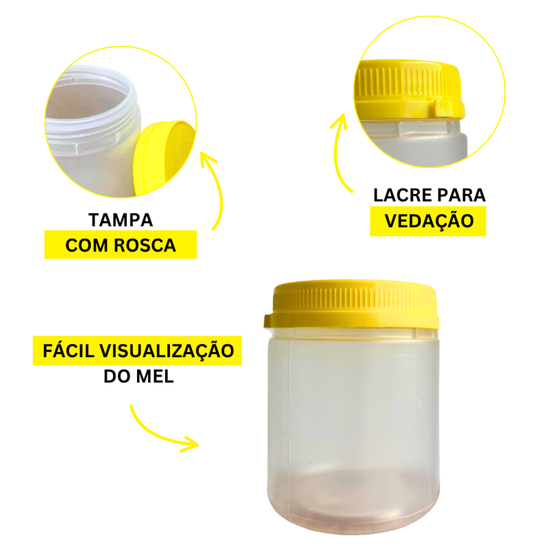 Pote 720ml/1Kg Transparente Tampa com Lacre - Embalagem Mel