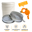 Kit Peneira Dupla Camada + Balde 20Kg + Válvula Corte Rápido