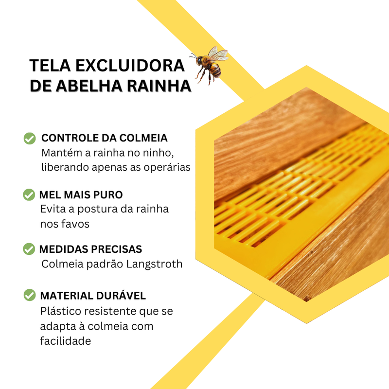 tela excluidora de rainha sr apicultura controle da colmeia mantem a rainha no ninho liberando apenas as operarias mel mais puro evita a postura da rainha nos favos medidas precisas colmeia padrao americano langstroth material duravel plastico resistente que se adapta a colmeia com facilidade
