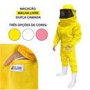 roupa macacao malha livre original dupla camada amarelo branco rosa antiferroadas protecao completa elastico e cordao ajustavel