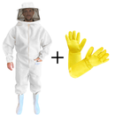 Macacão roupa apicultor SR PREMIUM branco e luvas SR CROSS 100% antiferroadas amarelo SR APICULTURA