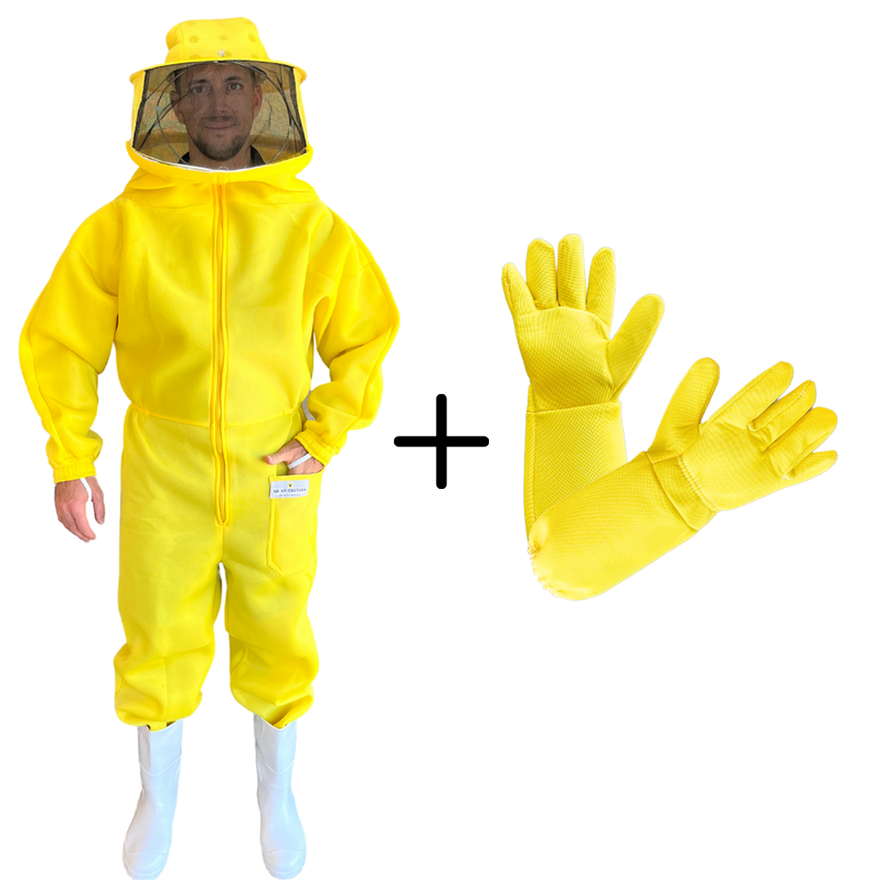 Macacão Roupa Apicultor SR PREMIUM Amarelo e Luva SR CROSS Antiferroadas Amarelo