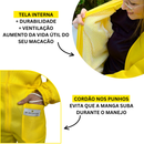 tela interna do macacao sr premium duplo mais durabilidade mais ventilacao aumento da vida util do macacao, cordao nos punhos e elastico nos tornozelos evita que a manga suba durante o manejo